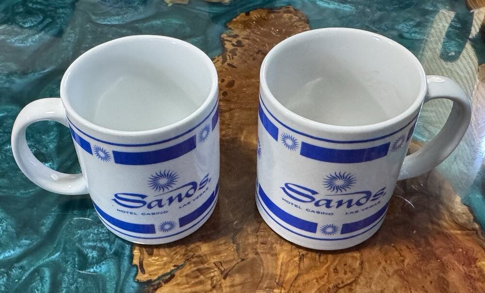Pair of Vintage Sands Las Vegas Hotel Casino Mugs Double Sided Advertising Lot#1